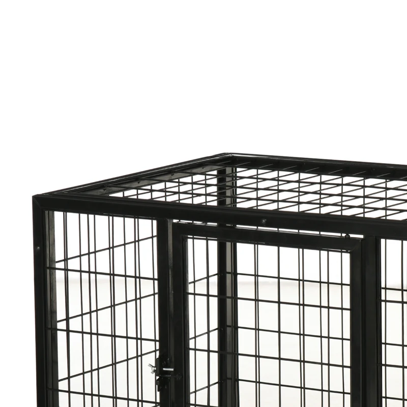 PawHut Cușcă Boxă pentru Câini și Cățeluși, Utilizare Interior/Exterior, Cadru Metalic Robust cu Rotițe, 92×62×75 cm, Negru