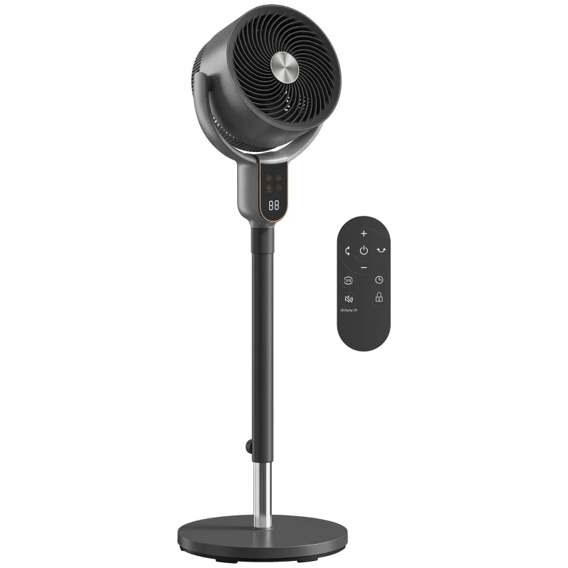HOMCOM Ventilatore a Piantana a 8 Velocità con Telecomando, Display LED, Timer 12H, Altezza Regolabile, Grigio