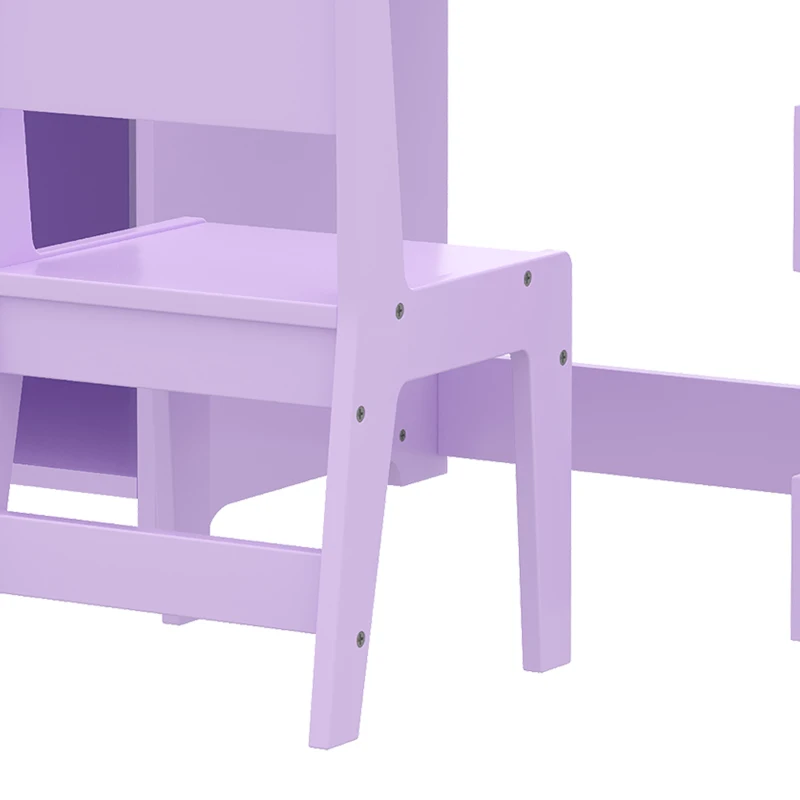 AIYAPLAY Kids Vanity Table and Chair Set, Kids Vanity Table with 2-Colour LED Mirror, Stool, Cabinet, Drawer, Shelves, Purple