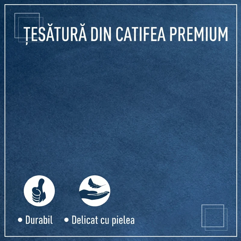 HOMCOM Fotoliu Living Tapițat cu Velur și Perna Groasă, Picioare din Lemn de Cauciuc și Brațe, Albastru