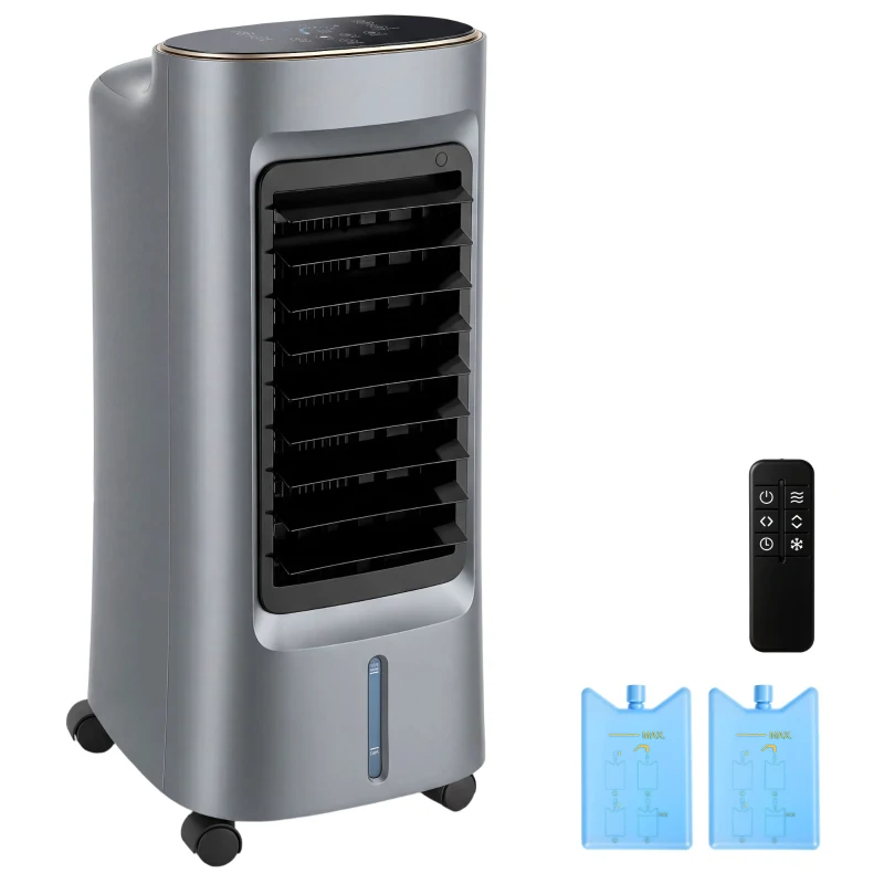 HOMCOM Refroidisseur d'air mobile 4 en 1 humidificateur purificateur ventilateur, oscillation 90°, 3 vitesses, 3 modes, gris