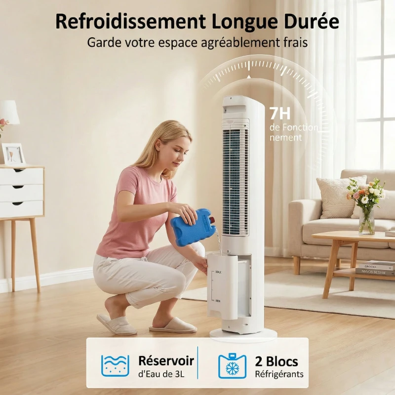 HOMCOM Refroidisseur d'air colonne 3 en 1 refroidisseur humidificateur ventilateur, oscillation 48°, 3 vitesses 3 modes, blanc