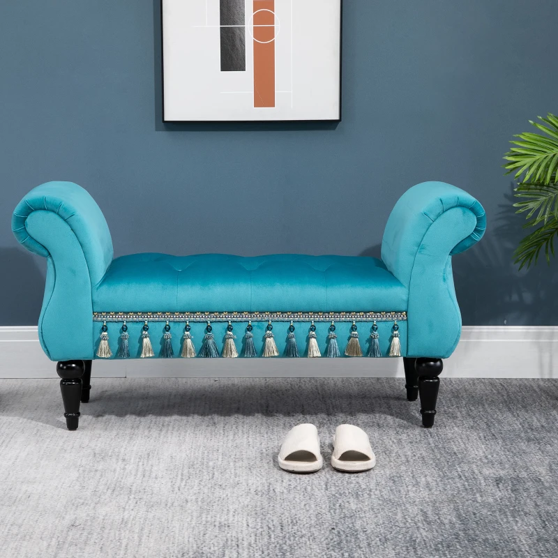 HOMCOM Panca Fondo Letto Imbottita in Gommapiuma, Legno e Poliestere, 117x40x58 cm, Blu