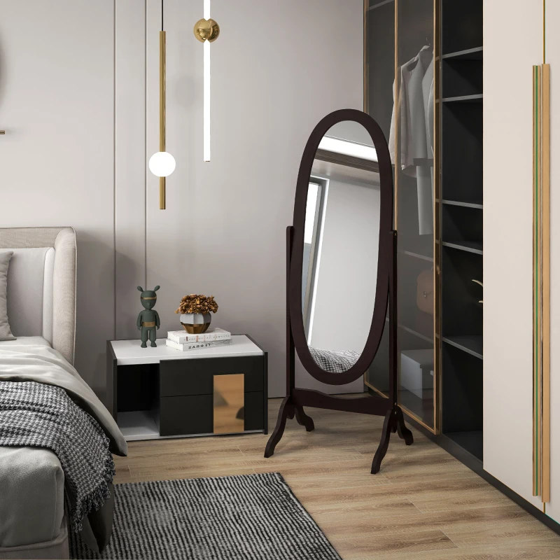 HOMCOM Miroir à pied ovale style shabby chic inclinaison réglable 48 x 46 x 147 cm mdf café