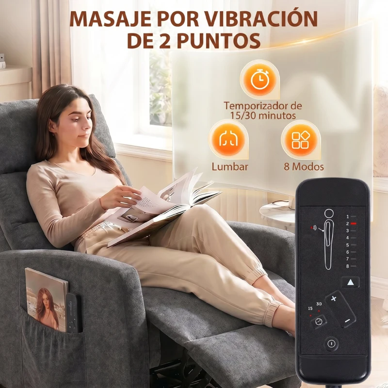 HOMCOM Sillón de Masaje Reclinable con Reposapiés 2 Zonas de Masaje Respaldo Alto Bolsillos Tapizado en Chenilla Gris
