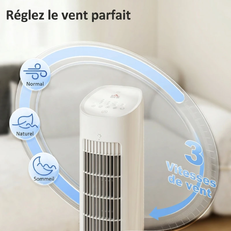 HOMCOM Refroidisseur d'air colonne 3 en 1 refroidisseur humidificateur ventilateur, oscillation 48°, 3 vitesses 3 modes, blanc