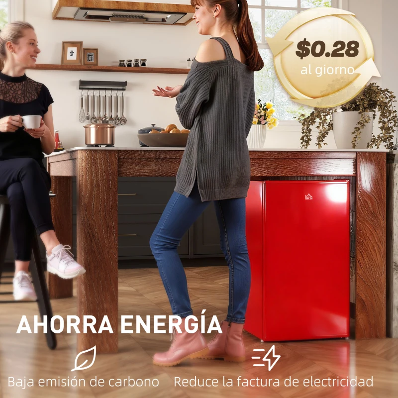HOMCOM Nevera Pequeña con Congelador 91L Silenciosa Puerta Reversible Temperatura Regulable y Estantes Ajustables Rojo