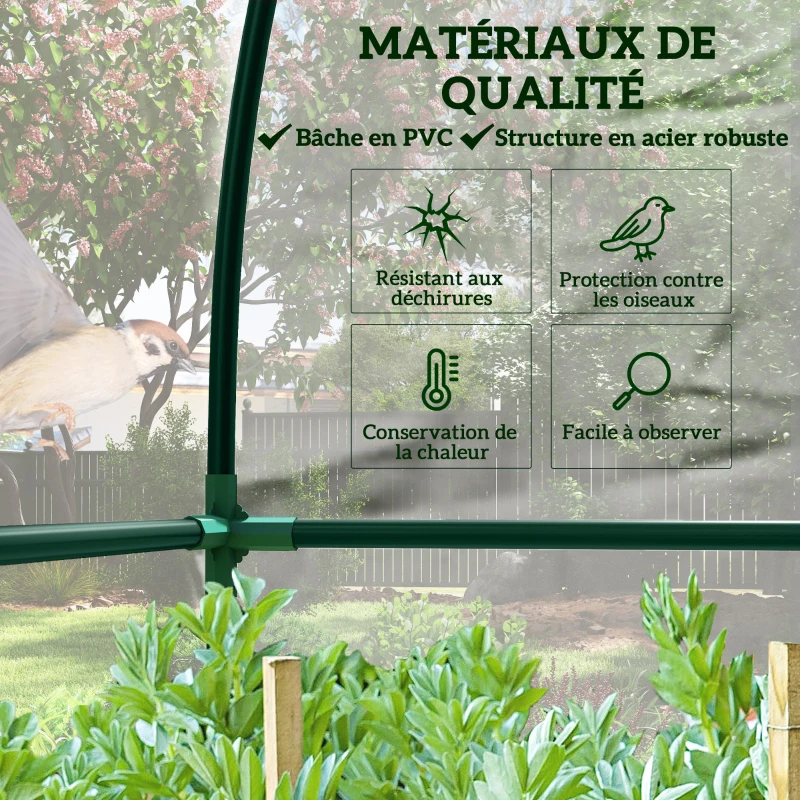 Outsunny Serre de jardin adossée, serre de balcon, bâche renforcée PVC, 2 portes enroulables, 214 x 118 x 212 cm, transparent