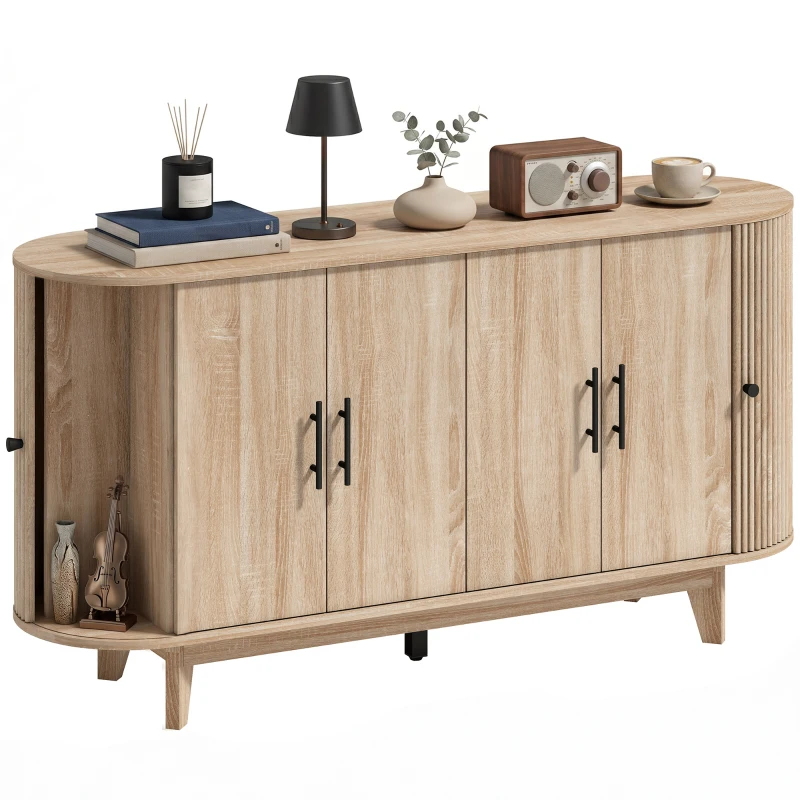 HOMCOM Buffet salon, meuble de rangement ovale avec 6 portes et 2 étagères réglables, 147x40x76cm, chêne