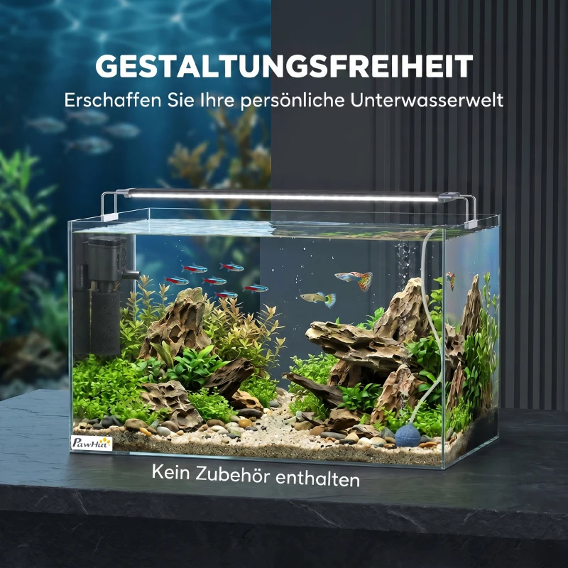 PawHut Aquarium 43L en Verre Trempé avec Tapis de Protection Pour Poissons, Crevettes, Tortues, 50 x 30 x 30 cm, Transparent