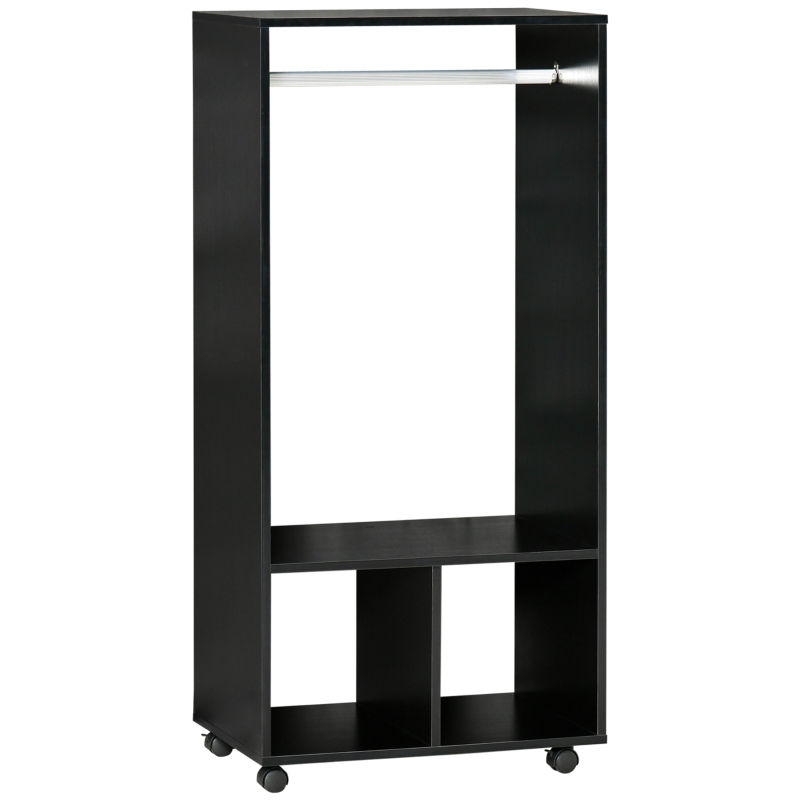 HOMCOM Armoire penderie étagère 2 niches 4 roulettes pivotantes dim. 60L x 40l x 128H cm Noir