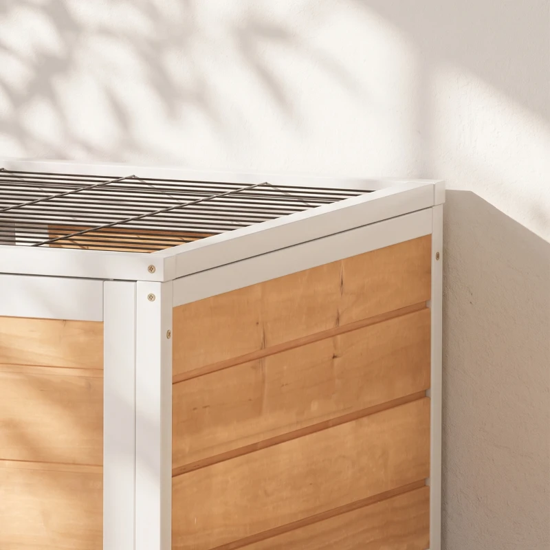 PawHut Clapier lapin intérieur clapier pour cochon d'inde en bois avec toit ouvrant et roulettes 90 x 53 x 59 cm jaune et blanc