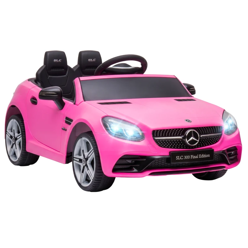 AIYAPLAY Coche Eléctrico para Niños de +3 Años, Mercedes SLC 300, Coche Eléctrico 12V, con Mando a Distancia 2,4 G, Ruedas Traseras con Suspensión, Faros LED, Música, USB, Motor Doble, Rosa