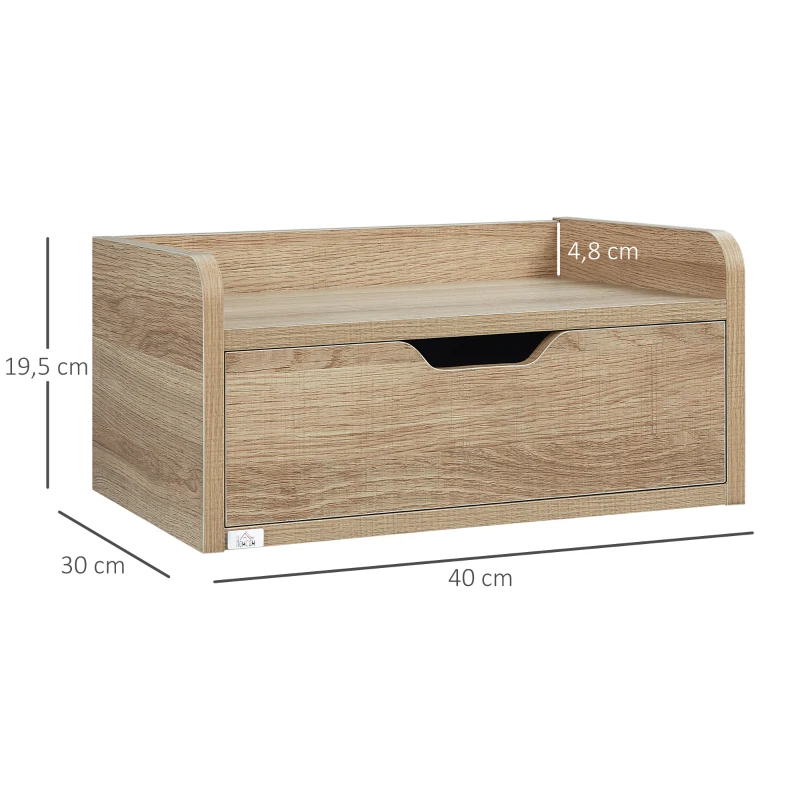 HOMCOM Set de 2 Mesitas de Noche de Pared Mesillas Flotantes con 1 Cajón para Dormitorio Habitación 40x30x19,5 cm Natural