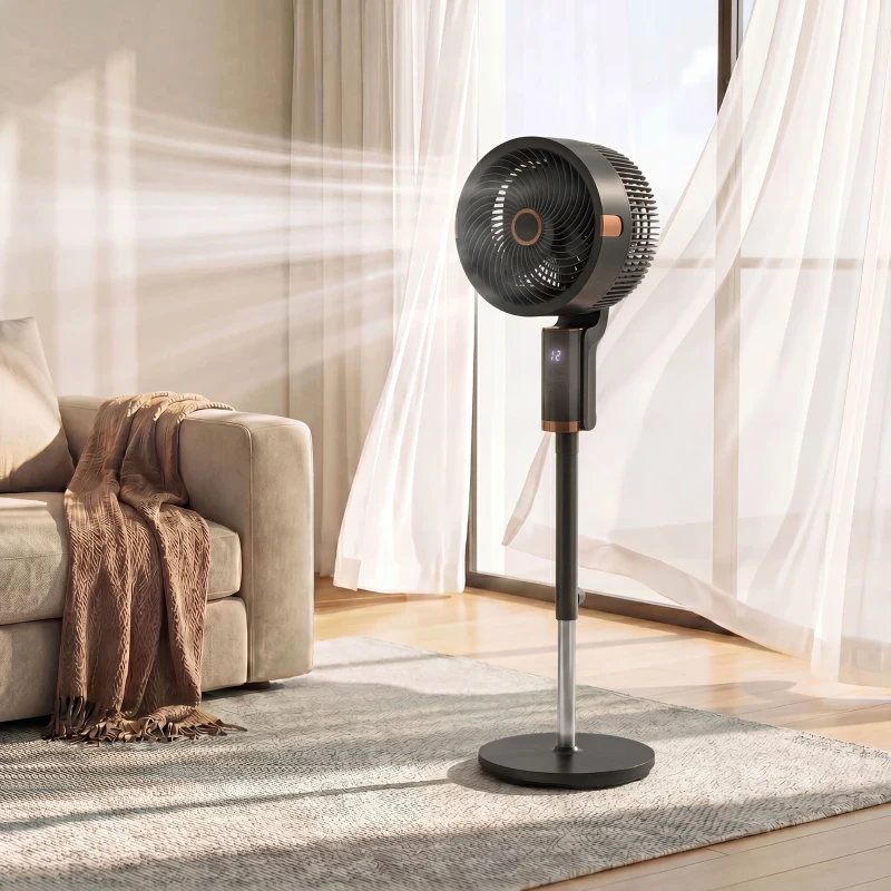 HOMCOM 20 dB Silent Standing Fan for Bedroom, 44" Pedestal Fan with 90° Oscillating, 8 Speeds and LED Light, Black