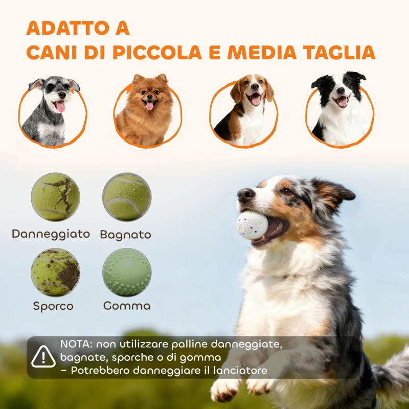 PawHut Lanciatore Automatico di Palline per Cani di Piccola e Media Taglia con 3 Palline, 3 Distanze Regolabili, Verde