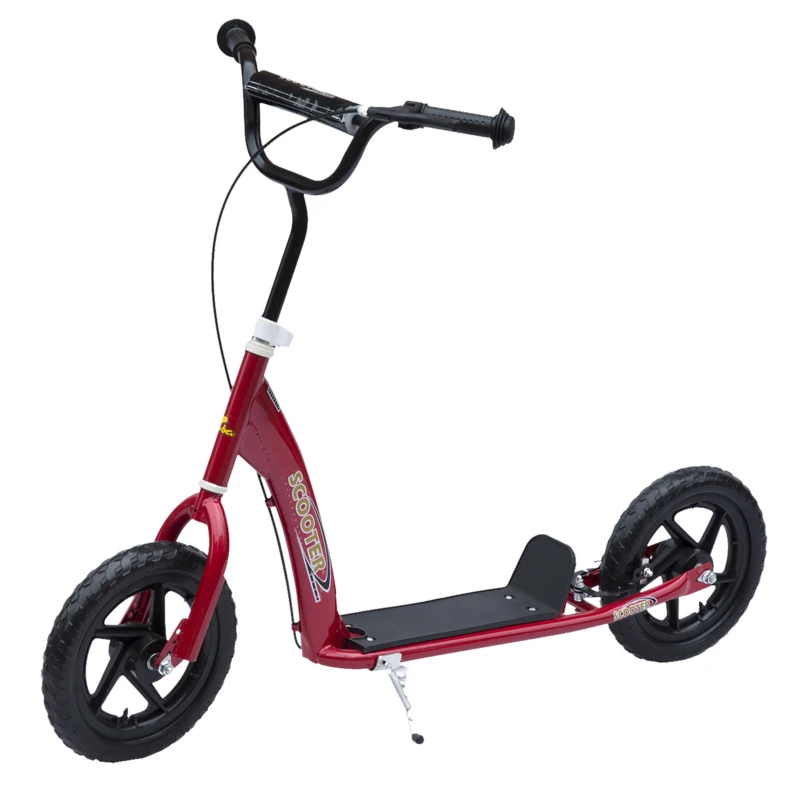 HOMCOM Patinete para Niños de 5-12 Años Scooter de 2 Ruedas Grandes de 12 Pulgadas con Freno y Manillar Ajustable en Altura Carga Máx. 50 kg 120x52x80-88 cm Rojo