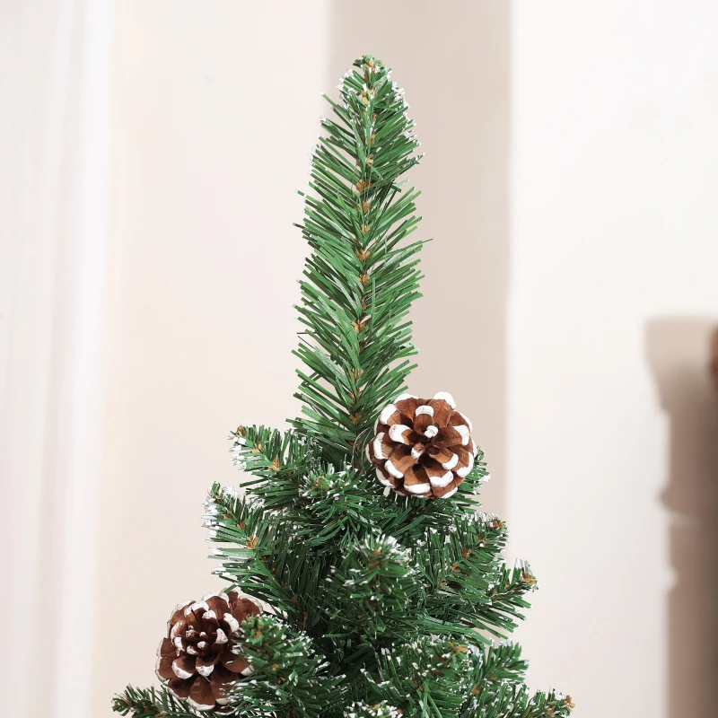 HOMCOM Albero di Natale Innevato Alto 180 cm con 618 Rami, Pigne e Base in Acciaio