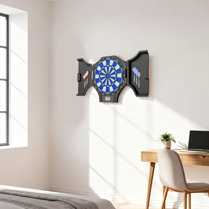 SPORTNOW Cible jeu de fléchettes électronique refermable 2 portes 31 jeux jusqu'à 8 joueurs affichage LCD haut-parleur noir