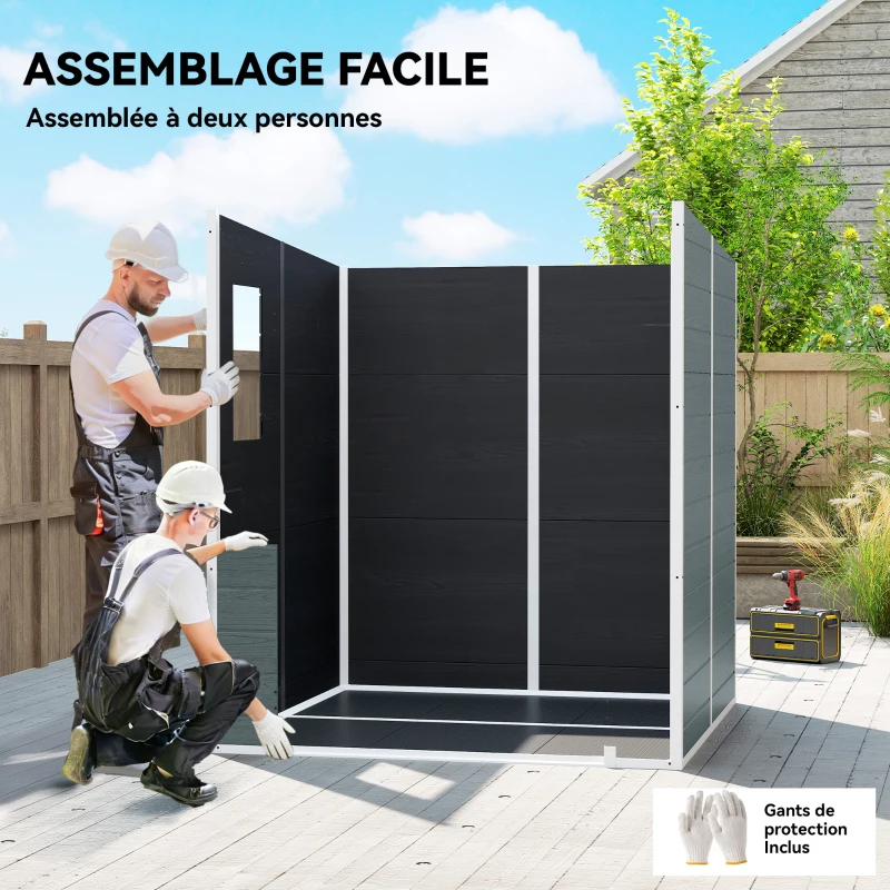 Outsunny Abri de Jardin en Résine Cabanon de Rangement Double Porte 3 Fenêtres et 2 Aérations Anti-UV avec Plancher 3,3 m² Gris