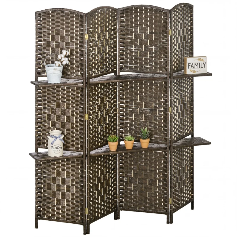 HOMCOM Paravent séparateur de pièce 4 panneaux 160 x170 cm avec 2 étagères, pliable, en bois