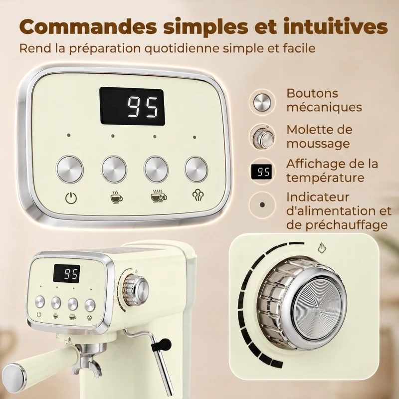 HOMCOM Machine à Expresso avec Buse Vapeur à Mousse de Lait, Cafetière 20Bars, Réservoir d'Eau Amovible 1,2 L, Crème