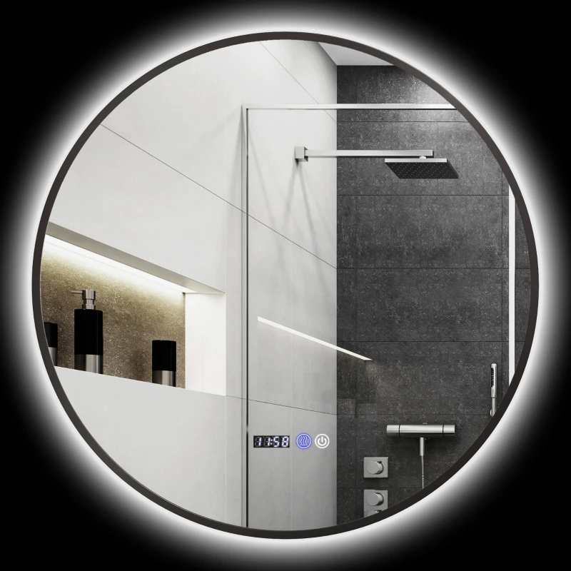 HOMCOM Miroir de salle de bain rond avec éclairage LED, intensité variable, fonction anti-buée, interrupteur tactile, noir