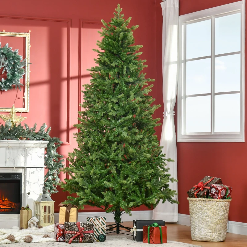 HOMCOM Albero di Natale Artificiale e Ignifugo per Interni con 2056 Rami e Base in Metallo, Ø124x228 cm, Verde