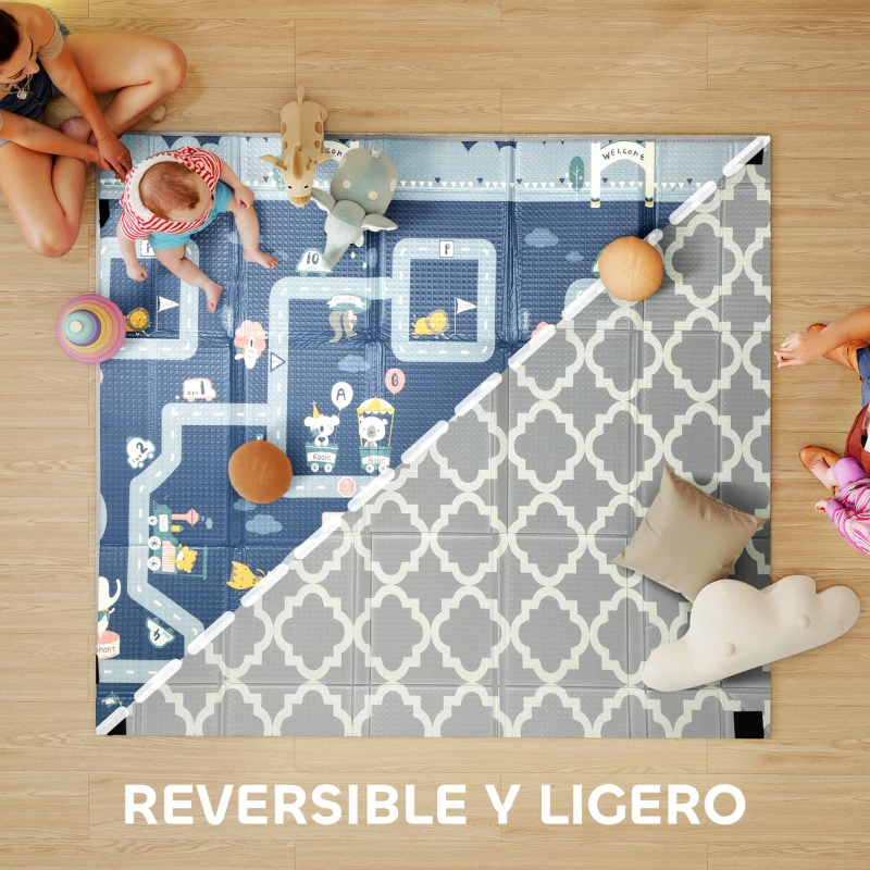 AIYAPLAY Alfombra Bebé Acolchada Plegable Reversible 202x180,5x1 cm Laterales Abatibles Impermeable Multicolor