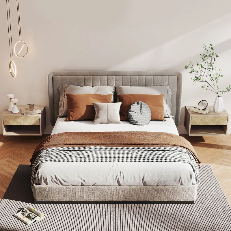 HOMCOM Set de 2 noptiere suspendate moderne cu sertar și spațiu deschis, 37x32x21 cm, lemn natural