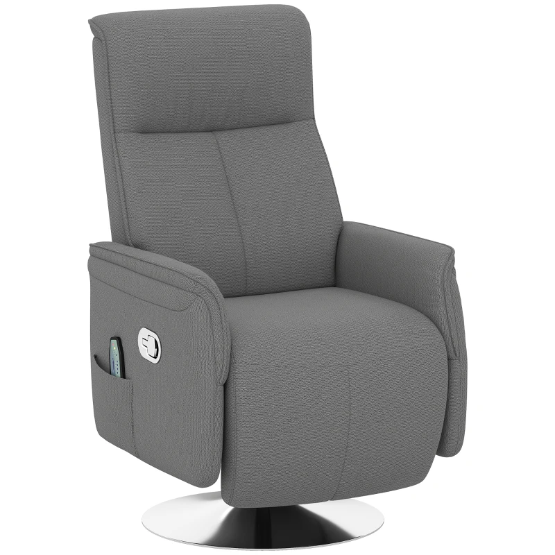 HOMCOM Poltrona de Massagem com Apoio para os Pés Poltrona Relax Reclinável até 135° com 10 Pontos de Massagem 68,5x84x110cm Cinza