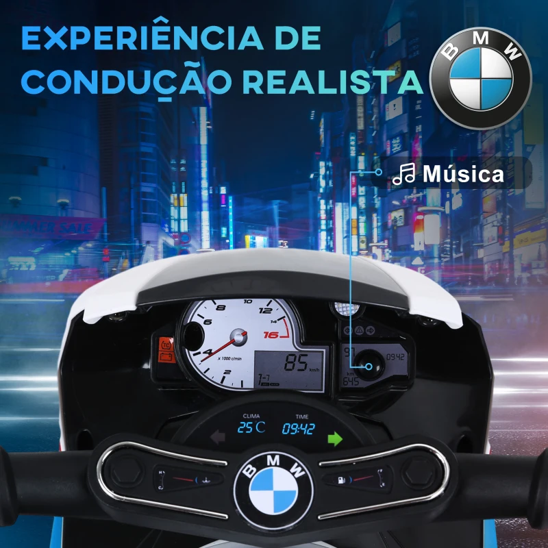 HOMCOM Mota Elétrica BMW para Crianças 6V com Faróis Música e Velocidade Máx. de 2,5 km/h 66x37x44 cm Azul