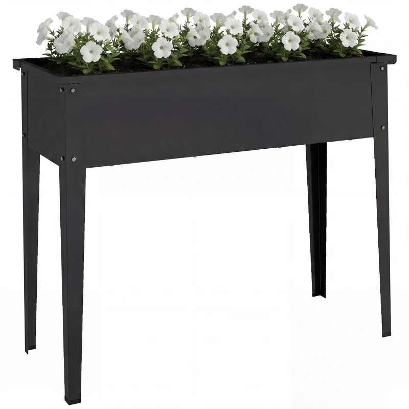 Outsunny Potager sur Pieds en Métal, Jardinière Surélevée 80L avec bords arrondis, Trou de Drainage, 100 x 40 x 80 cm, Noir
