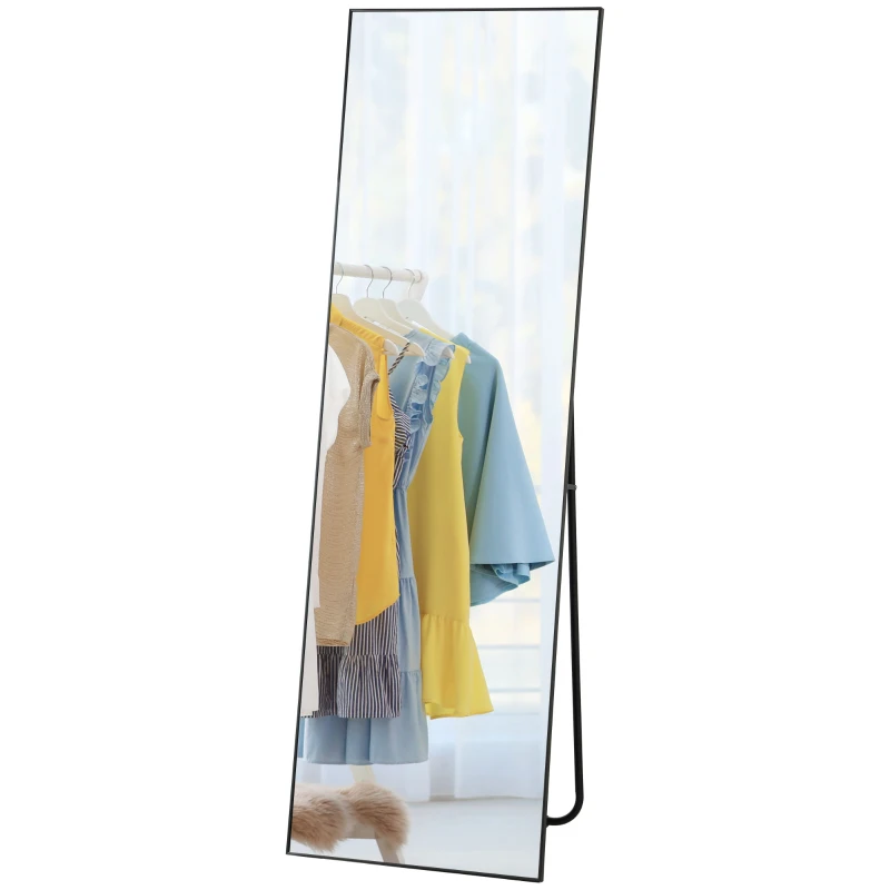 HOMCOM Oglindă de Podea Modernă, Întreagă, Design Autoportant sau de Perete, 40x150 cm, Negru