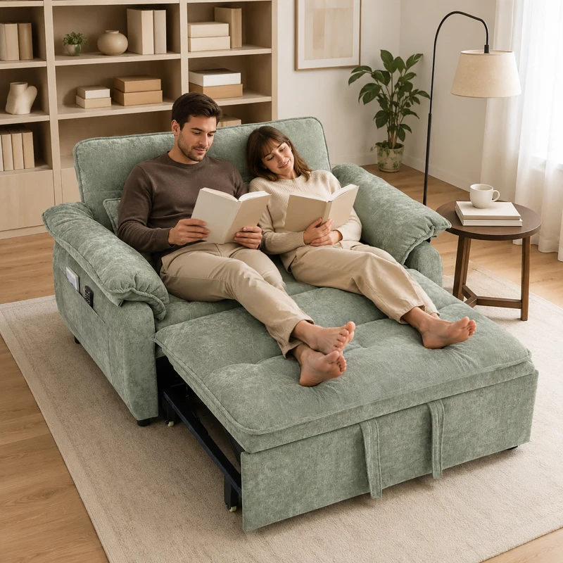 HOMCOM Canapé Convertible 2 Places, Canapé-Lit 3 en 1 Velours 137 cm, Dossier Réglable, Assise Large, 2 Oreillers, Vert