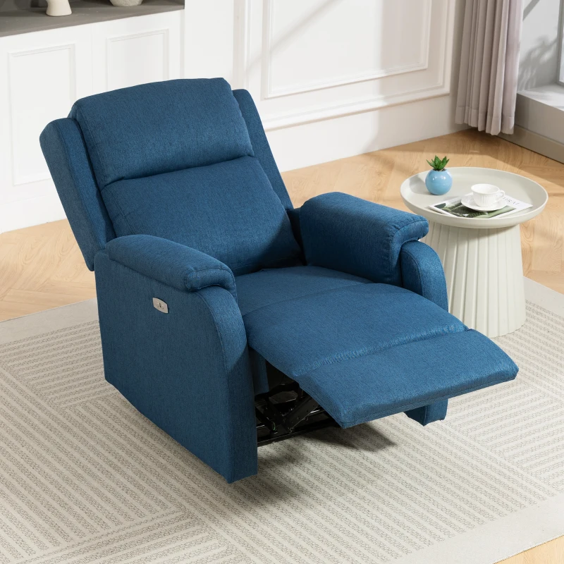 HOMCOM Fotoliu Electric Rabatabil cu Suport pentru Picioare din Material Textil cu Aspect de In, 79x90x106 cm, Gri Închis