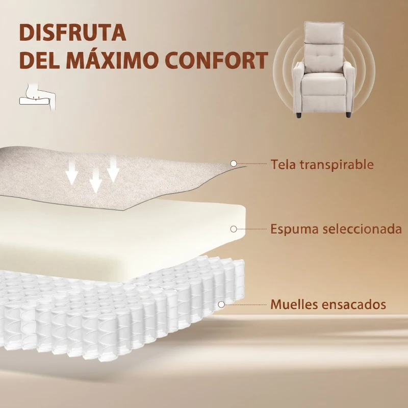 HOMCOM Sillón de Masaje Reclinable con Reposapiés 2 Zonas de Masaje Asiento de Muelles Bolsillos Tapizado en Lino Crema