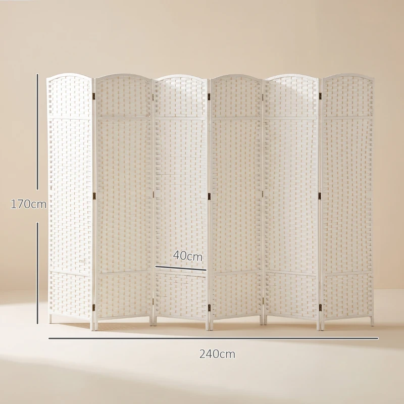 HOMCOM Paravent interieur en bois 6 panneaux 240 x 170 cm séparateur de pièce pliable pour salon, chambre à coucher, naturel