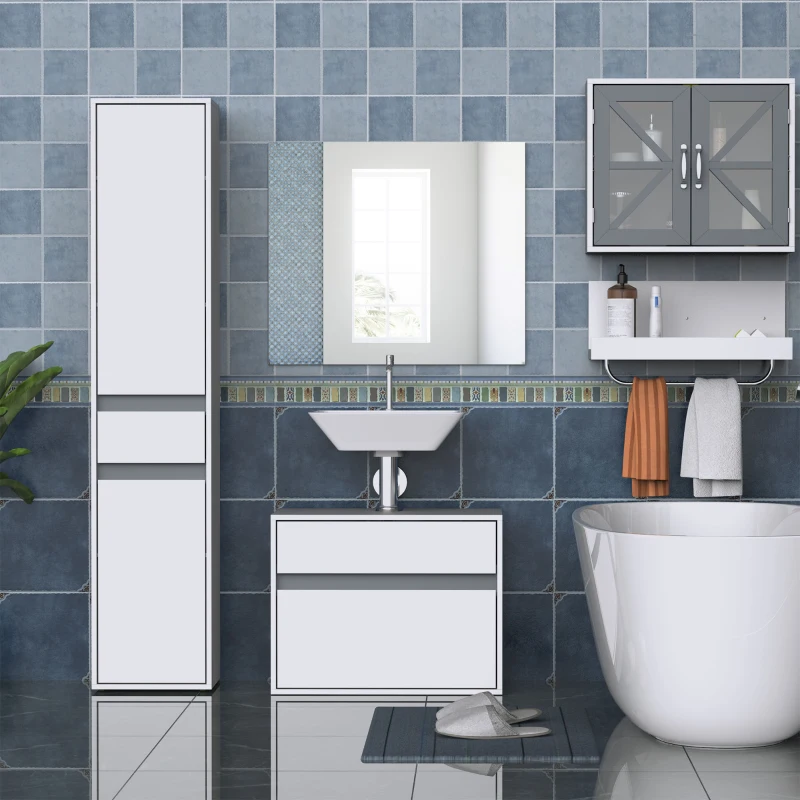 HOMCOM Mobiletto Sottolavabo e Copricolonna per il Bagno, in Legno Bianco con 2 Cassetti e Taglio a U, 67 x 36 x 52cm