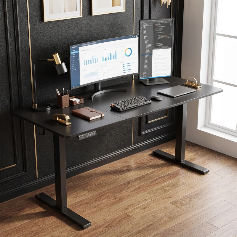 HOMCOM Standing Desk Memory Control Height Adjustable Desk 2 Cable Holes LED Display Sit Stand Desk Black