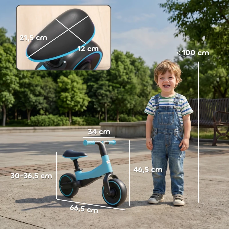 AIYAPLAY Bicicleta sin Pedales para Niños de + 18 Meses Triciclo Infantil con Sillín Ajustable en 30-36,5 cm 66,5x34x46,5 cm Azul
