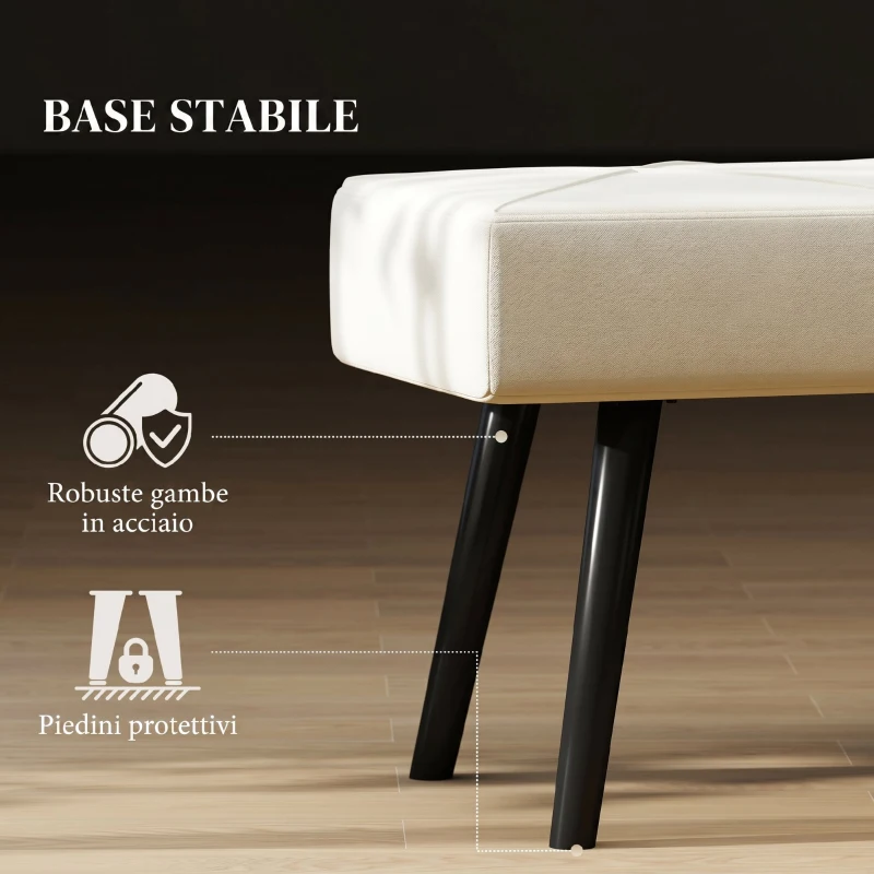 HOMCOM  Panca Imbottita Ingresso e Soggiorno, Panca Fondoletto in Velluto con Gambe in Acciaio, 100x36x45cm, Crema