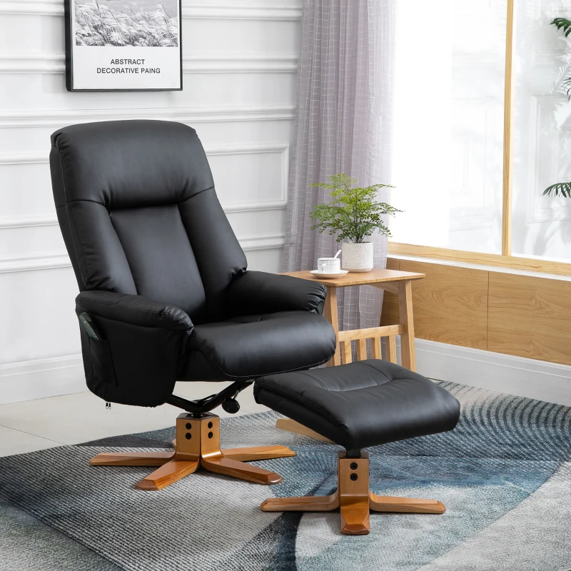 HOMCOM Electric Massage Recliner Chair with Ottoman, Faux Leather Swivel Recliner with Remote Control and 5 Modes for Living Room, Black