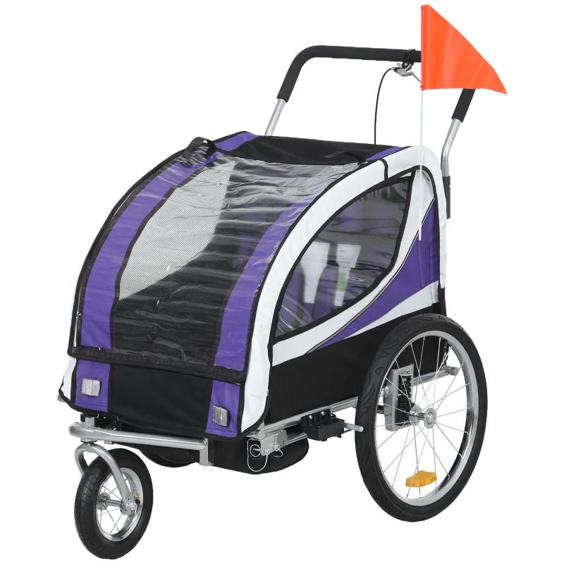 HOMCOM Baby Bike Trailer with 5 Point Harness, Steel Frame, Reflectors, Safety Flag, Hitch Coupler, Purple