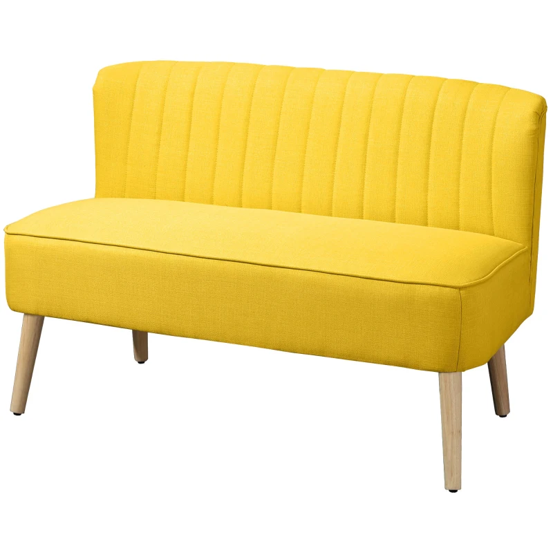 HOMCOM, Canapea cu 2 locuri, Cu picioare, din Textil cu aspect de in, 117x56.5x77 cm, galben
