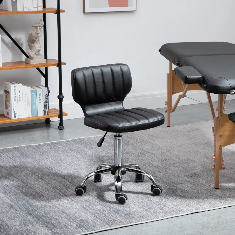 HOMCOM Tabouret à roulettes - tabouret de travail pivotant 360° -  - tabouret ergonomique - hauteur assise réglable 47-62 cm - revêtement synthétique matelassé noir métal chromé