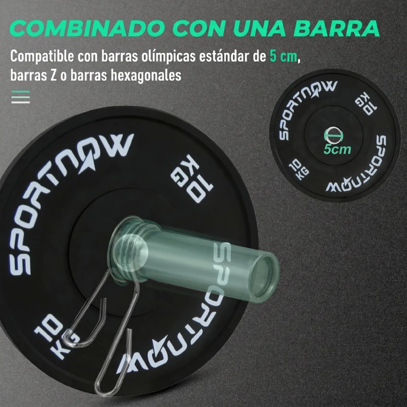 SPORTNOW Discos Pesas Olímpicos 2x10 kg Agujero Ø50 mm de Goma para Barras y Mancuernas para Casa y Gimnasio Negro