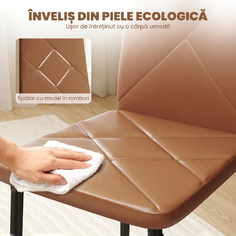 HOMCOM, Set de 6 Scaune de Dining Moderne, Cu Spătar Înalt, din Piele Ecologică și Oțel, 41x50x97 cm, Maro