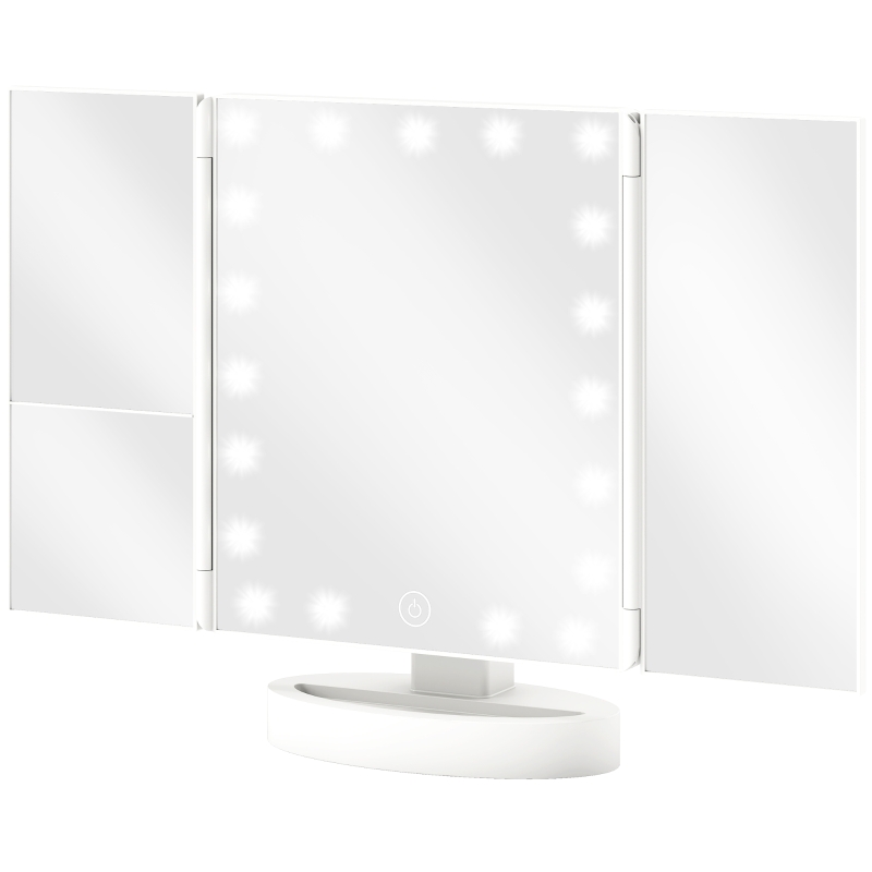 HOMCOM Espejo Maquillaje con Luz Aumento 1X/2X/3X Rotación Libre de 180° 21 Luces LED Interruptor Táctil Blanco
