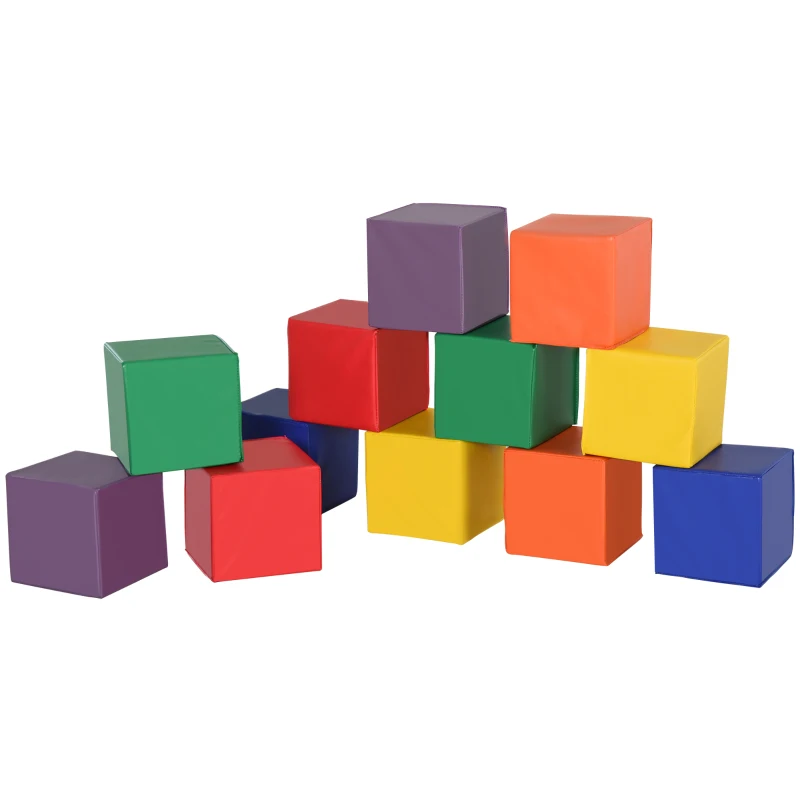 HOMCOM Conjunto de 12 Blocos Psicomotricidade para Crianças Blocos de Construção Brinquedo para Aprendizagem Multicor